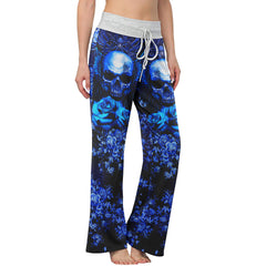 Dark Blue Skull Gothic Women's High-waisted Wide Leg Pants | Wonder Skull