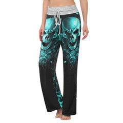 Cyan Skull Abstract Rose Women's High-waisted Wide Leg Pants | Wonder Skull