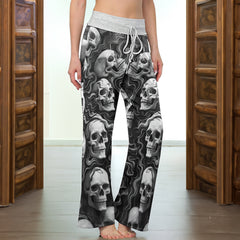 Skull Flow Pattern Women's High-waisted Wide Leg Pants