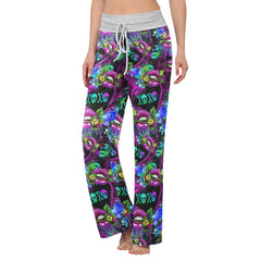 Purple Xoxo Lips Art Women's High-waisted Wide Leg Pants | Wonder Skull