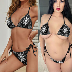 Frozen Death Snowflake Pattern Micro Triangle Bikini Swimsuit
