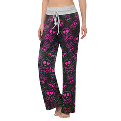 Pink Skull Love Pattern Women's High-waisted Wide Leg Pants | Wonder Skull