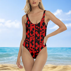 One Piece Bikini Stitched Skull Diamond Print Swimwear