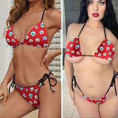 Holographic Skulls Red Micro Triangle Bikini Swimsuit