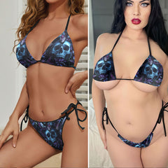 Gothic Butterfly Skull Garden Micro Triangle Bikini Swimsuit
