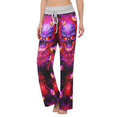 Purple Red Skull Butterfly Women's High-waisted Wide Leg Pants | Wonder Skull