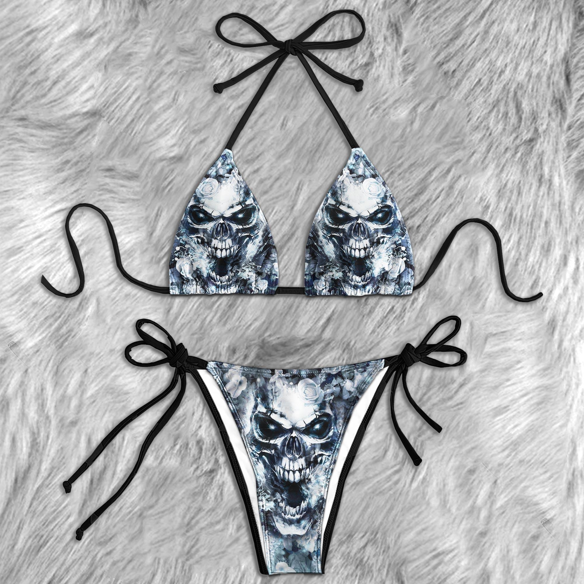 Grey Skull Smoke Gothic Micro Triangle Bikini Swimsuit - Wonder Skull