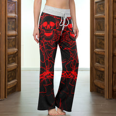Red Hellfire Skull Requiem Women's High-waisted Wide Leg Pants