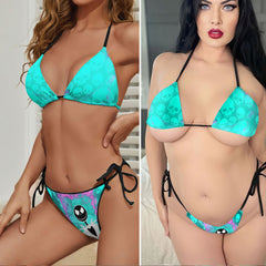 Cyber Skellington Teal Micro Triangle Bikini Swimsuit