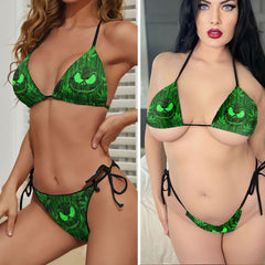 Electric Matrix Glitch Skull Micro Triangle Bikini Swimsuit