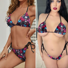 Neon Butterfly Rose Skull Micro Triangle Bikini Swimsuit
