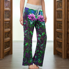Skull Rose Thorn Art Women's High-waisted Wide Leg Pants