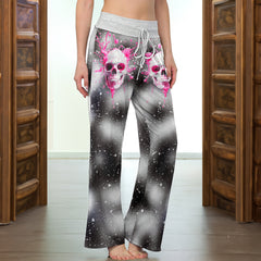 Pink Skull Art Women's High-waisted Wide Leg Pants