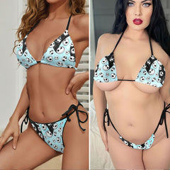 Frosty Ghost Skull Pattern Micro Triangle Bikini Swimsuit