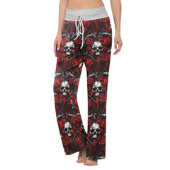 Heart Skull Rose Gothic Women's High-waisted Wide Leg Pants | Wonder Skull