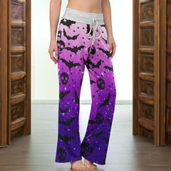 Galaxy Skull Bat Pattern Women's High-waisted Wide Leg Pants