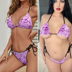 Pink Skull Blossom Fever Micro Triangle Bikini Swimsuit