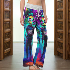 Colorful Nightamre Artwork Women's High-waisted Wide Leg Pants