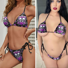 Amethyst Thorn Skull Crest Micro Triangle Bikini Swimsuit