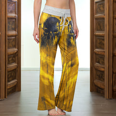 Golden Skull Grunge Art Women's High-waisted Wide Leg Pants