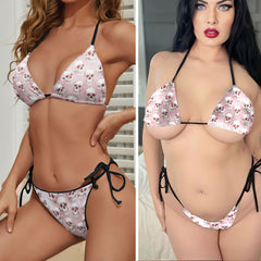 Soft Pink Metallic Skull Micro Triangle Bikini Swimsuit