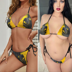Yellow Cyber Grunge Skull Micro Triangle Bikini Swimsuit