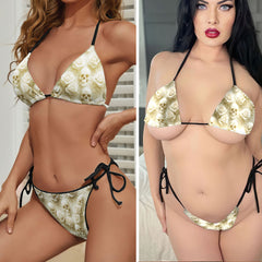 Elegant Sculpted Floral Skull Micro Triangle Bikini Swimsuit