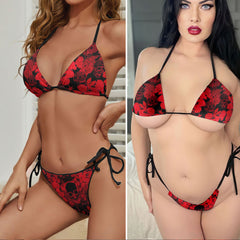Gothic Red Ember Skull Micro Triangle Bikini Swimsuit