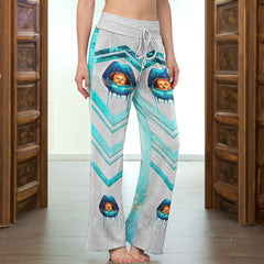 Abstract Cyan Skull Lip Women's High-waisted Wide Leg Pants