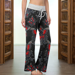 Butterfly Skull Heart Thorns Women's High-waisted Wide Leg Pants