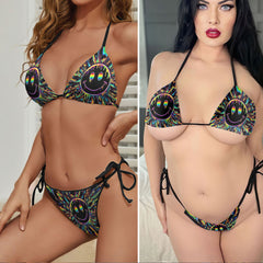 Psychedelic Neon Smile Micro Triangle Bikini Swimsuit
