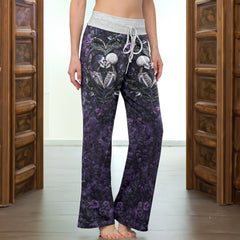 Purple Couple Skeleton Art Women's High-waisted Wide Leg Pants