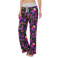 Purple Skull Butterfly Women's High-waisted Wide Leg Pants | Wonder Skull