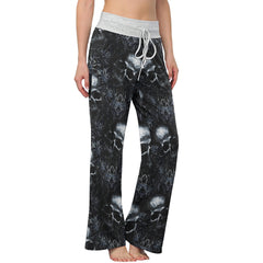 Filigree Skull Pattern Women's High-waisted Wide Leg Pants | Wonder Skull
