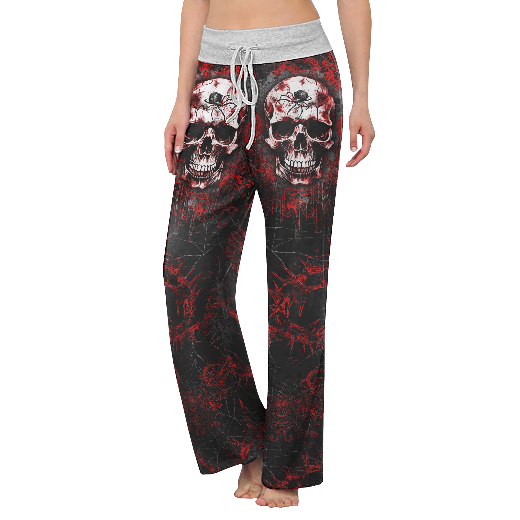 Dark Skull Horror Gothic Women's High-waisted Wide Leg Pants | Wonder Skull