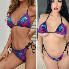 Crystal Skull Neon Rose Micro Triangle Bikini Swimsuit