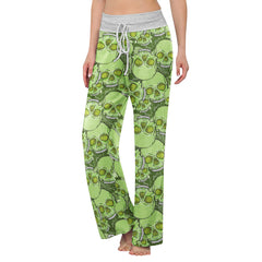 Green Baby Skull Women's High-waisted Wide Leg Pants | Wonder Skull