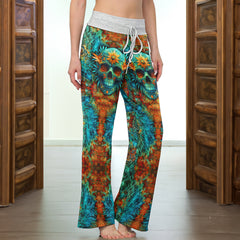 Abstract Skull Leaf Artwork Women's High-waisted Wide Leg Pants