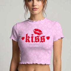 Wonder Skull sheer mesh crop top and thong set delivers the perfect balance of comfortable and confident. Ultra-lightweight mesh fabric breathes freely against your skin while stretching gently to hug your natural curves without any restrictive squeezing. Playful lettuce edge trim at the neckline, sleeves, and hem adds cute feminine detail with soft ruffled texture. The flattering cropped length hits perfectly above your waist, creating an elongated silhouette that makes you feel amazing. Whether you're we