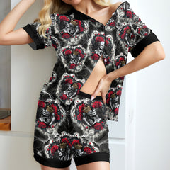 Couple Skeleton Gothic Pattern Women's Pajama Sets Top Sleeve & Short Bottom