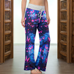 Neon Skull Butterfly Women's High-waisted Wide Leg Pants