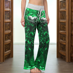 Green Skull Thorns Women's High-waisted Wide Leg Pants