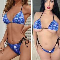 Ethereal Blue Floral Skull Micro Triangle Bikini Swimsuit