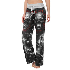 Skull Silver Thunder Art Women's High-waisted Wide Leg Pants | Wonder Skull