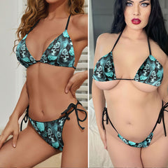 Cyan Rose Skull Lace Micro Triangle Bikini Swimsuit