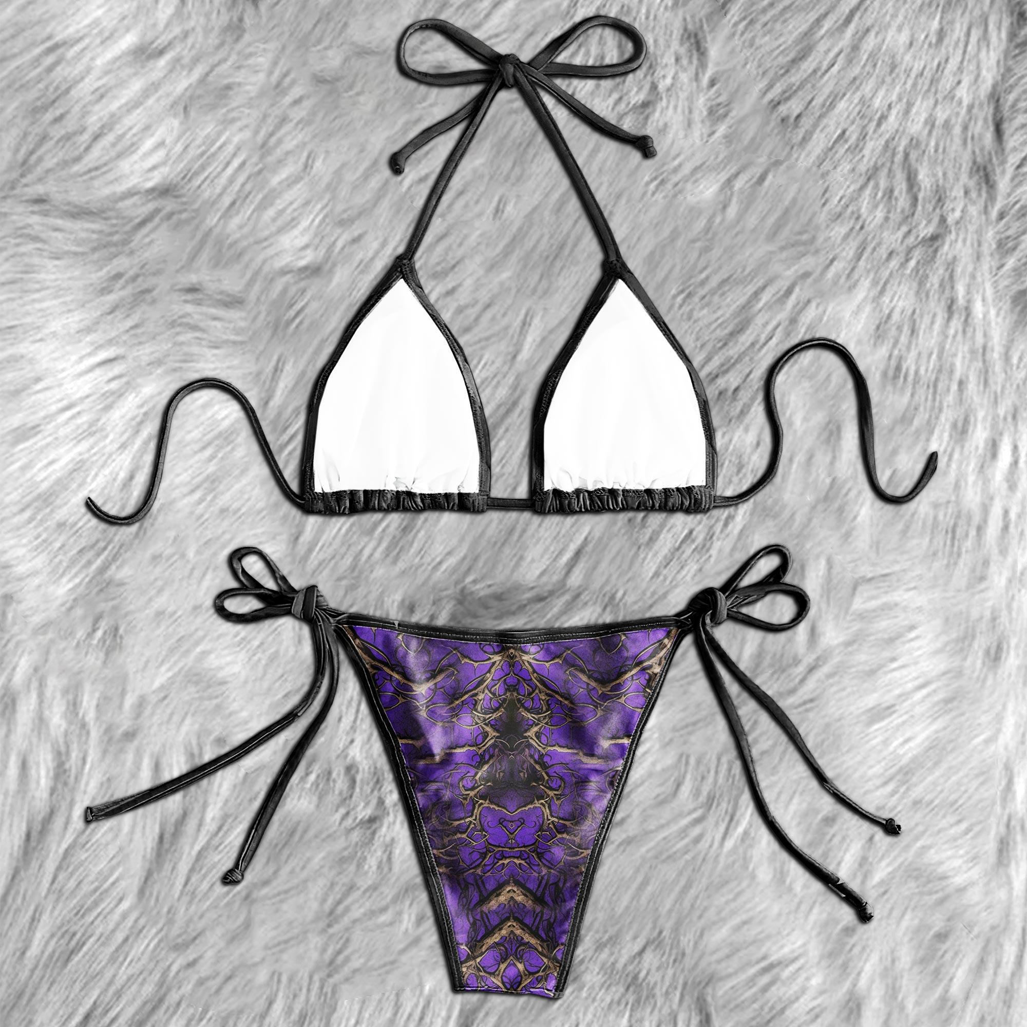 Purple Roots Skull Micro Triangle Bikini Swimsuit - Wonder Skull