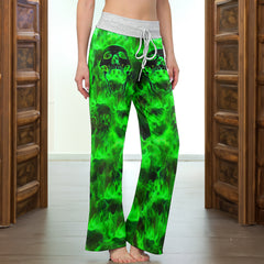 Green Skull Flaming Women's High-waisted Wide Leg Pants