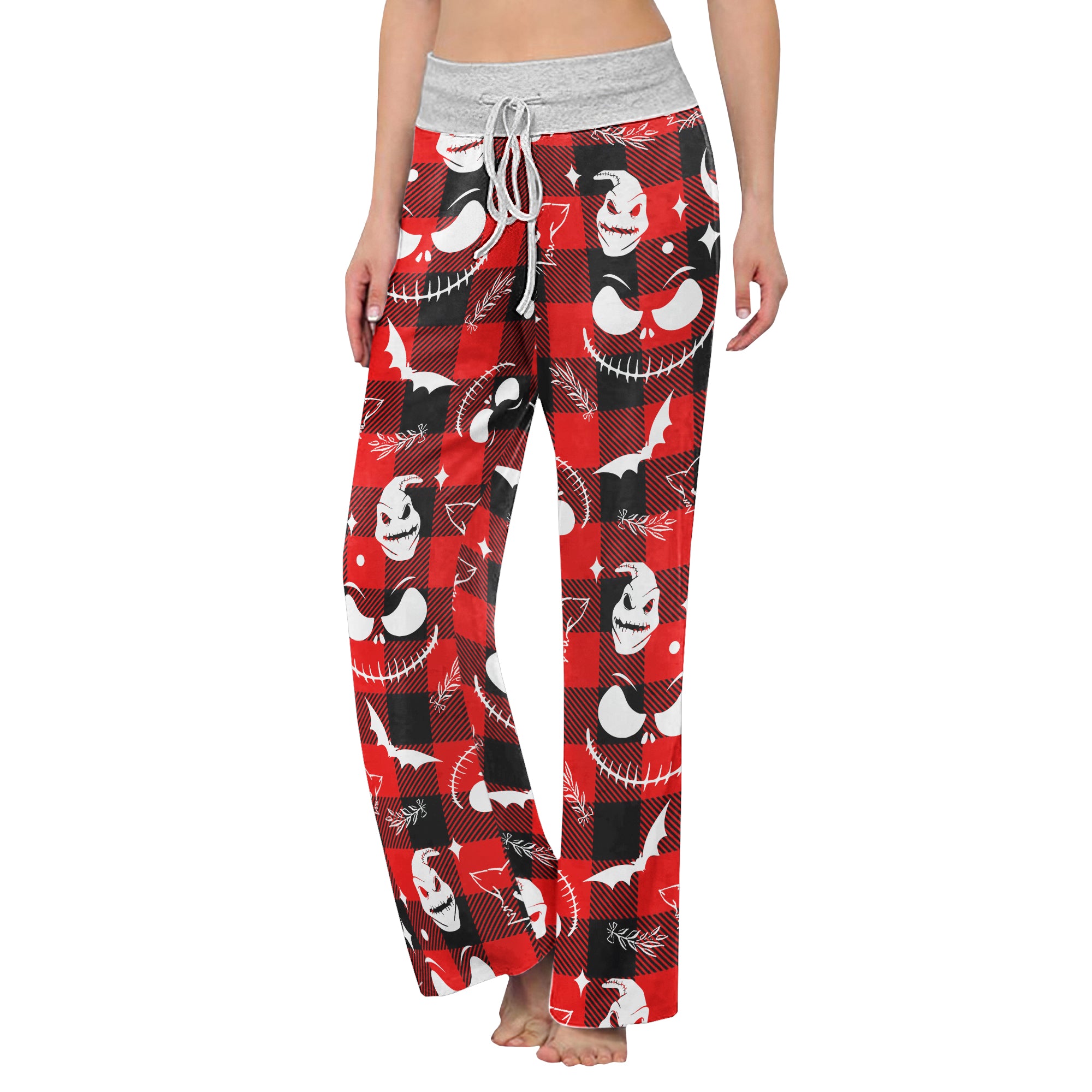 Red Black Christmas Check Board Theme Women's High-waisted Wide Leg Pants | Wonder Skull