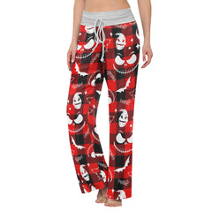 Red Black Christmas Check Board Theme Women's High-waisted Wide Leg Pants | Wonder Skull