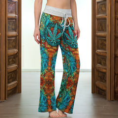 Abstract Leaf Artwork Women's High-waisted Wide Leg Pants